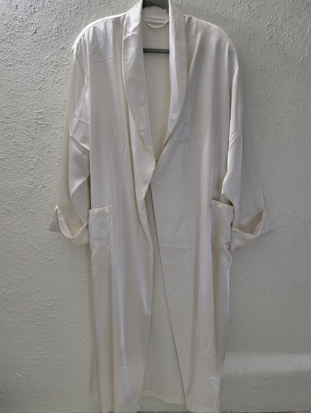 Victoria's Secret Sz M/L Ivory White Satin Silky Long Robe Wrap MISSING BELT